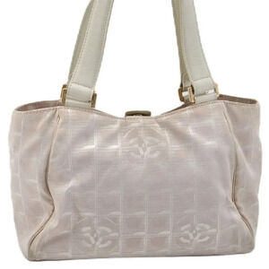 CHANEL CC Jacquard Travel Line Shoulder Hand Bag Canvas Leather Pink